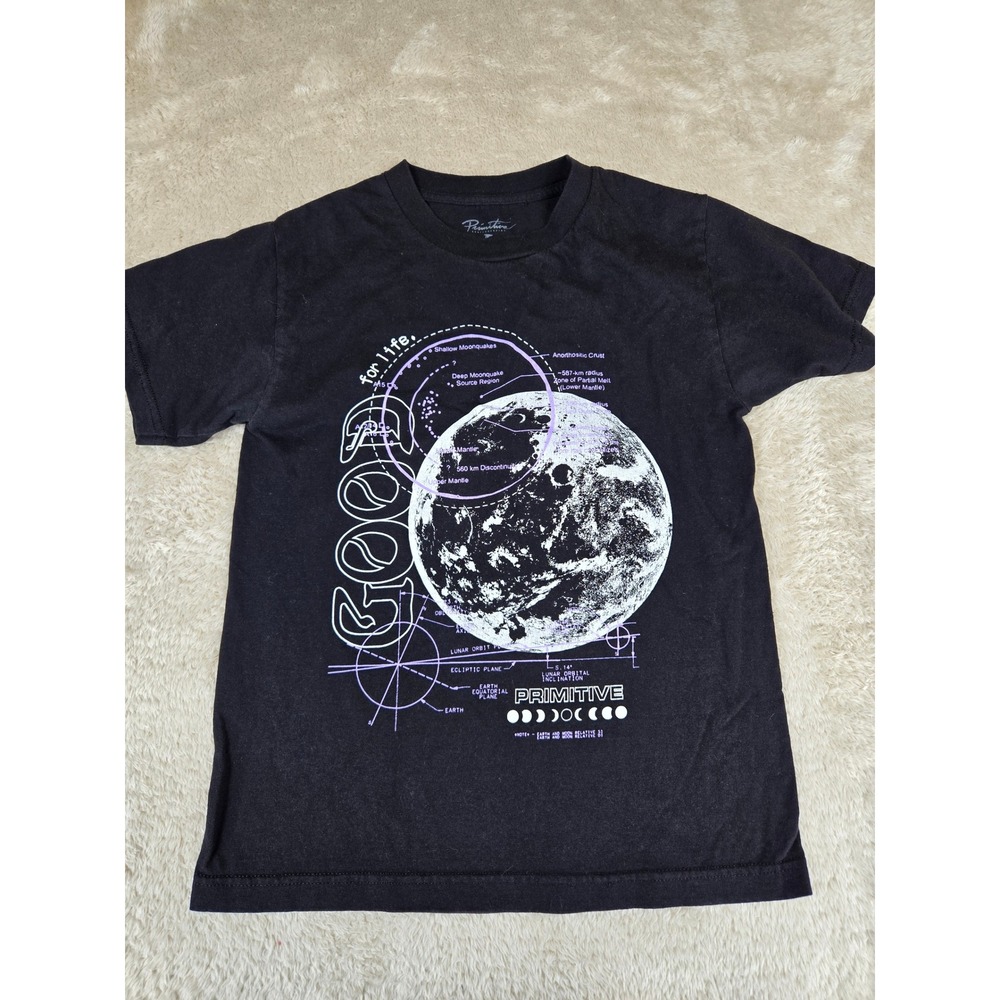 Primitive Skateboarding Mens‎ Small Black Lunar Moon Graphic T-Shirt
